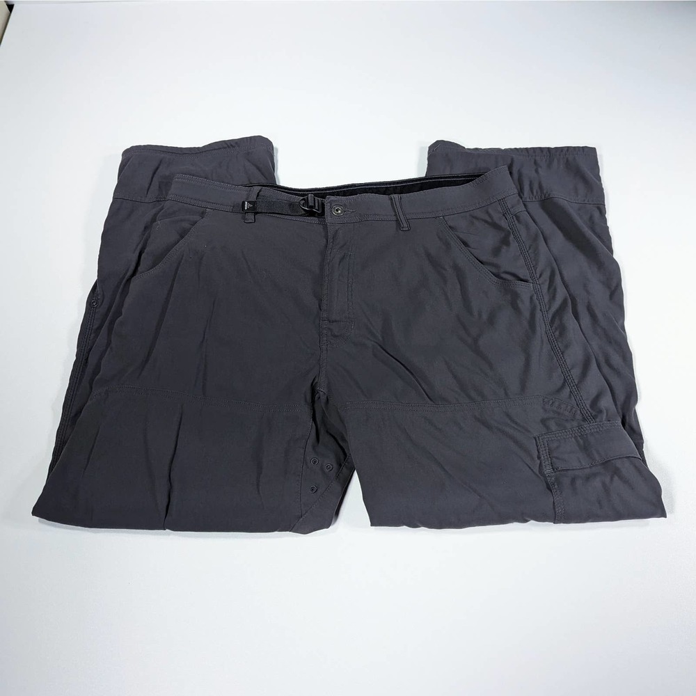 prAna Zion Stretch Pants Mens XXL Gray Cargo Pocket Belt Roll Up Hiking Outdoor